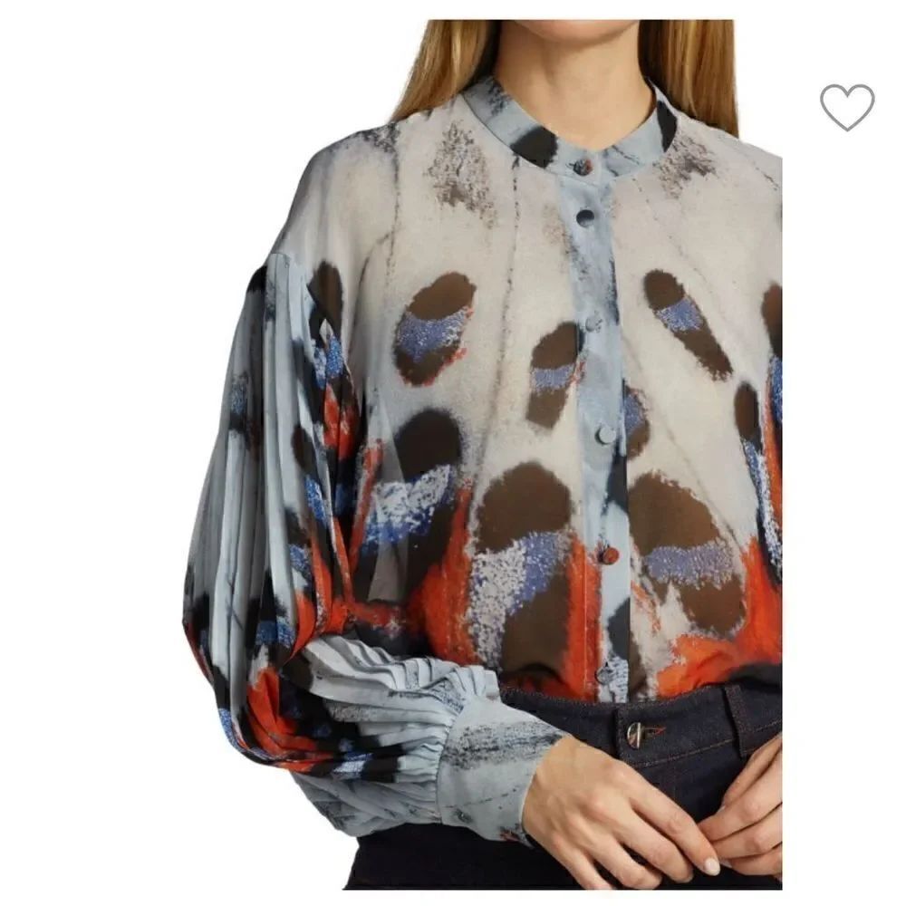 ALTUZARRA Patsy Printed Pleated-Sleeve Top - Picture 5 of 9